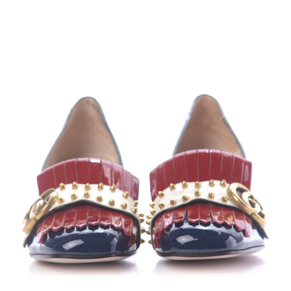 Gucci Vernice Studded GG Marmont Fringe 50mm Loafer Pumps 36 Blue Agata Hibiscus Red Mystic White 2 of 12