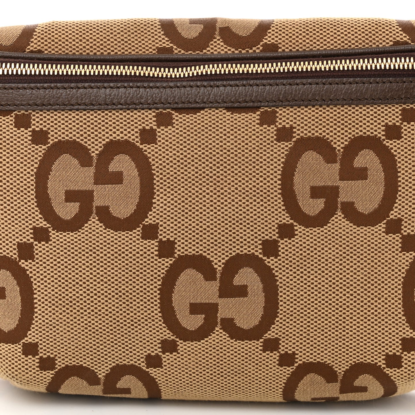 Monogram Jumbo GG Textured Dollar Calfskin Web Belt Bag Camel Ebony New Acero