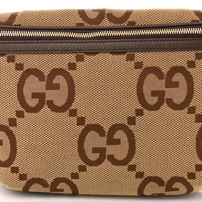 Gucci Monogram Jumbo GG Textured Dollar Calfskin Web Belt Bag Camel Ebony New Acero 8 of 11