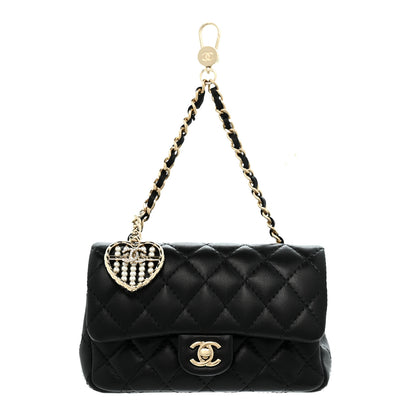 Chanel Lambskin Quilted Mini Flap Bag Charm With Hook Black 1 of 7