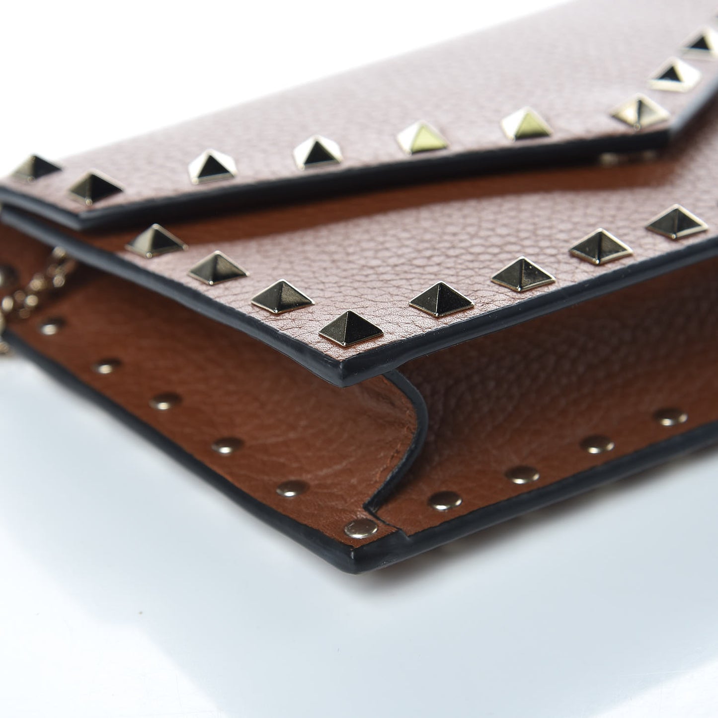 Pebbled Calfskin Rockstud Envelope Wallet on Chain Bright Cognac
