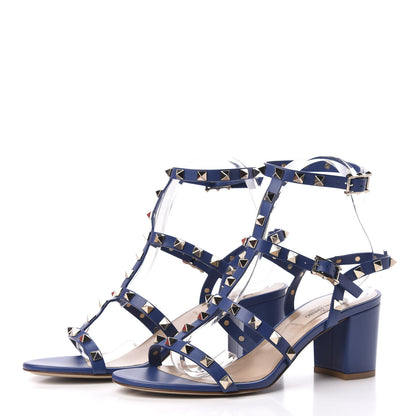 Valentino Garavani Calfskin Rockstud 60mm City Sandals 38 Blue 2 of 8