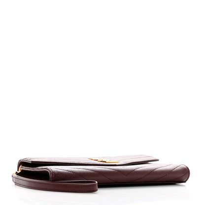Saint Laurent Grain De Poudre Matelasse Chevron Monogram Envelope Clutch Rouge Legion 4 of 9