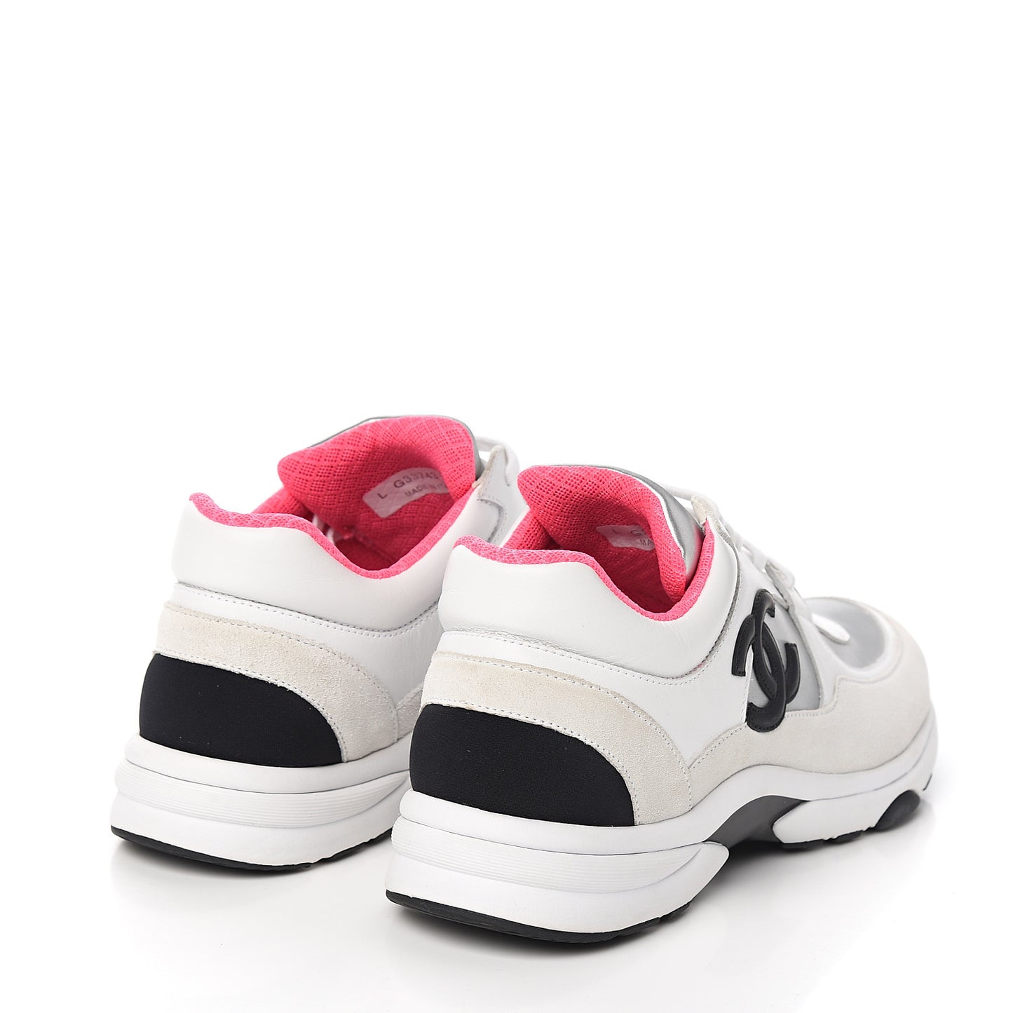 Calfskin Fabric Sneakers 39.5 White Silver Fluo Pink