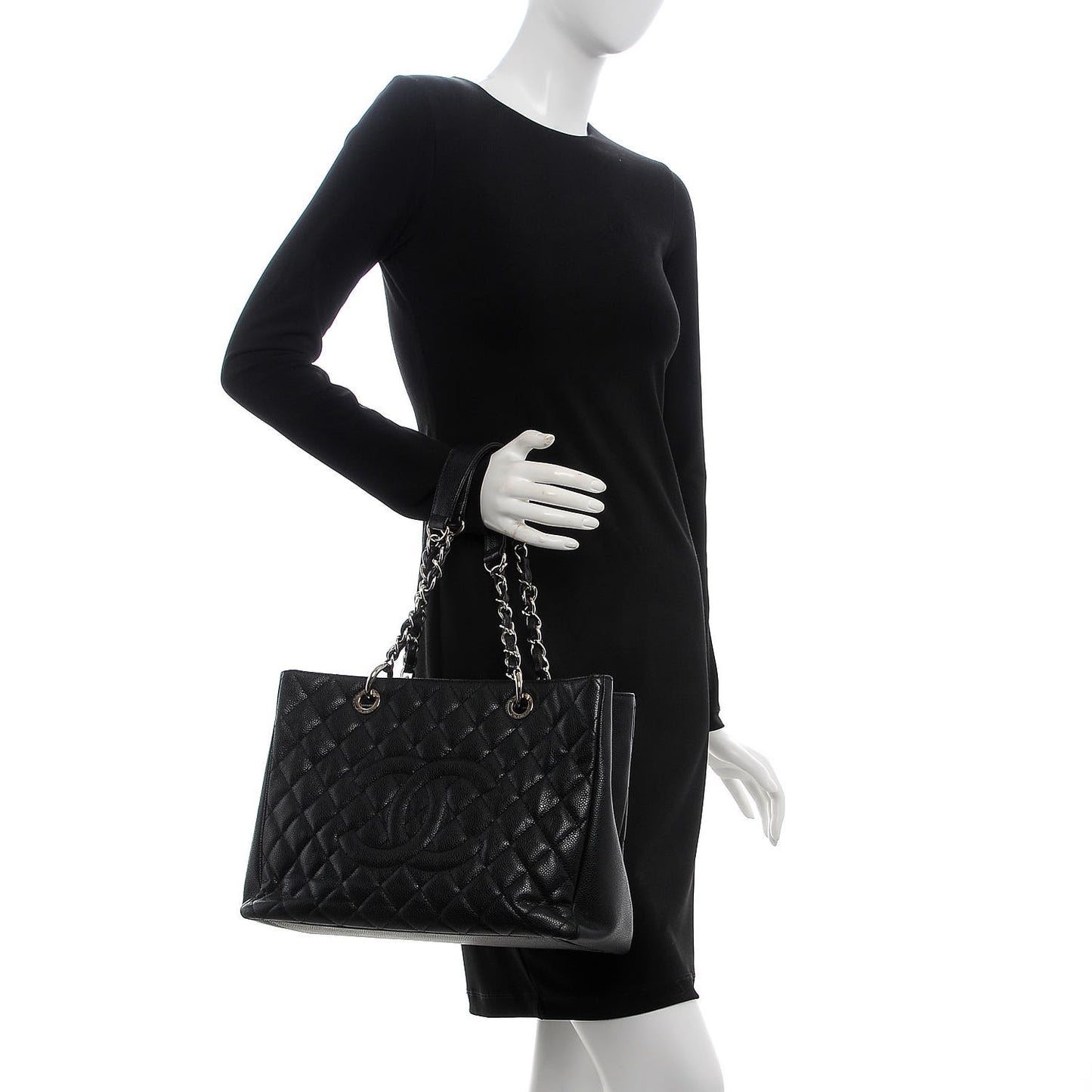 Caviar Quilted Grand Shopping Tote GST Black