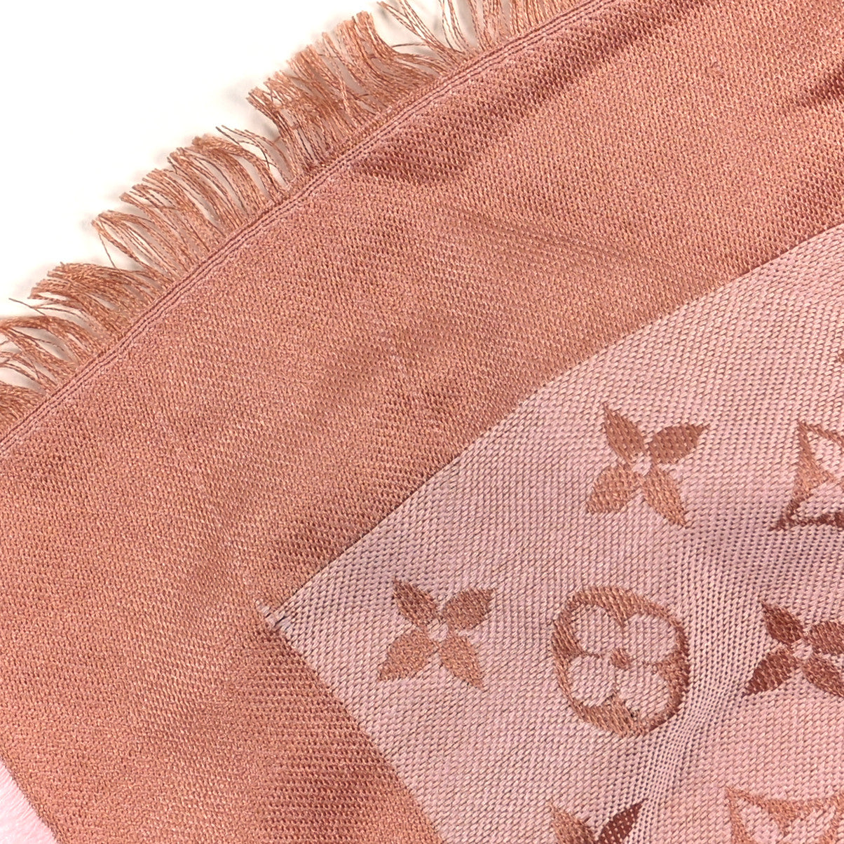 Silk Wool Monogram Denim Shawl Beige Pink