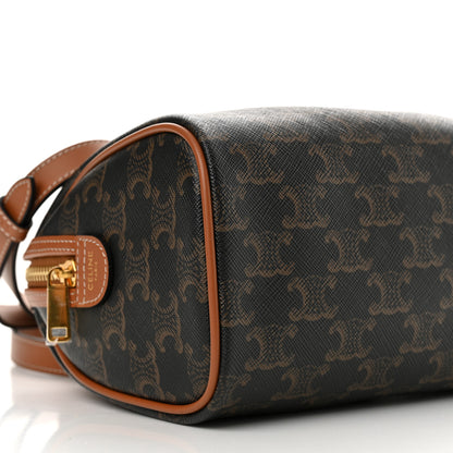 Celine Triomphe Canvas Calfskin Small Boston Bag Tan 10 of 11