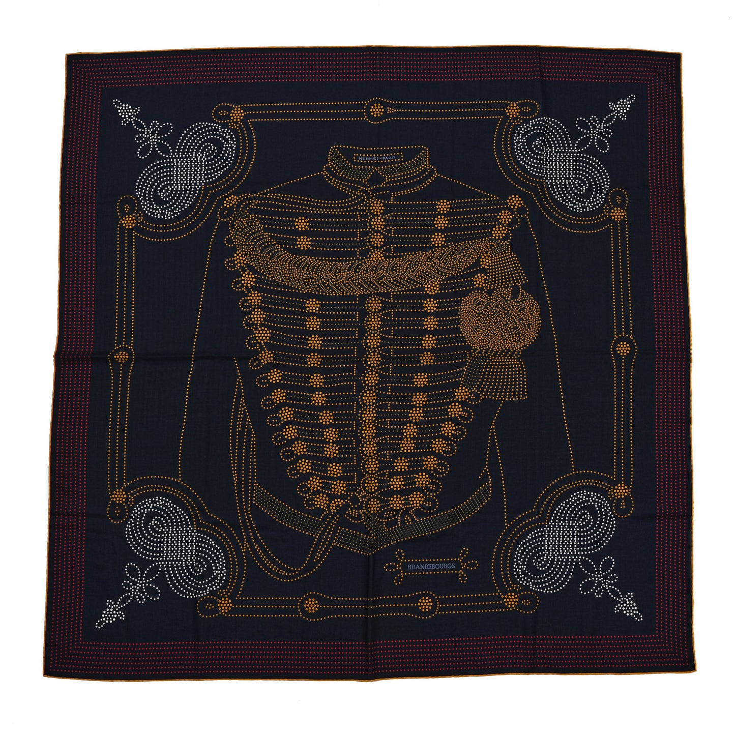 Cashmere Silk Brandebourgs Points Shawl 140 Bleu Black Gold Rouge