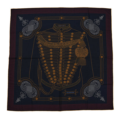 Hermes Cashmere Silk Brandebourgs Points Shawl 140 Bleu Black Gold Rouge 1 of 4