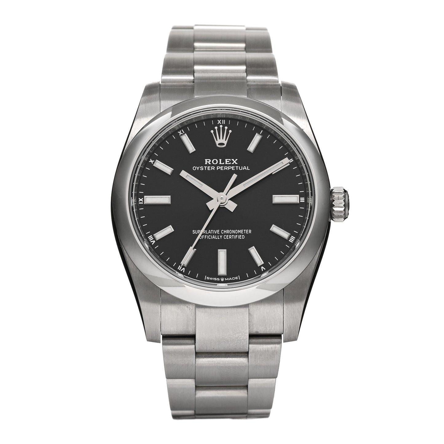Stainless Steel 34mm Oyster Perpetual Watch Bright Black 124200
