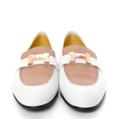 Hermes Calfskin Womens Paris Loafers 37.5 White Bois De Santal 2 of 11