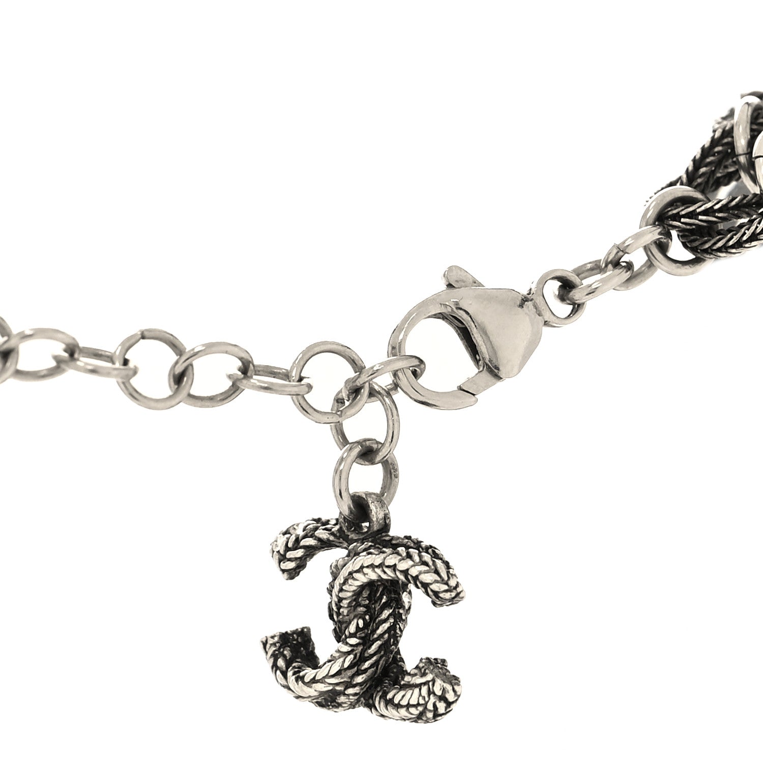 Chanel Twisted Chain Link Crystal CC Choker Necklace Ruthenium 4 of 5