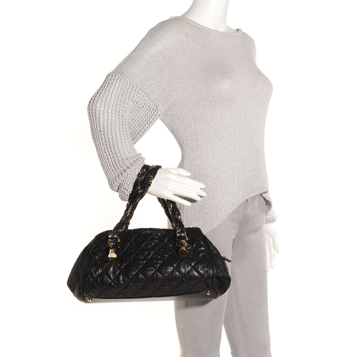 Chanel Distressed Lambskin Lady Braid Bowler Black 2 of 7