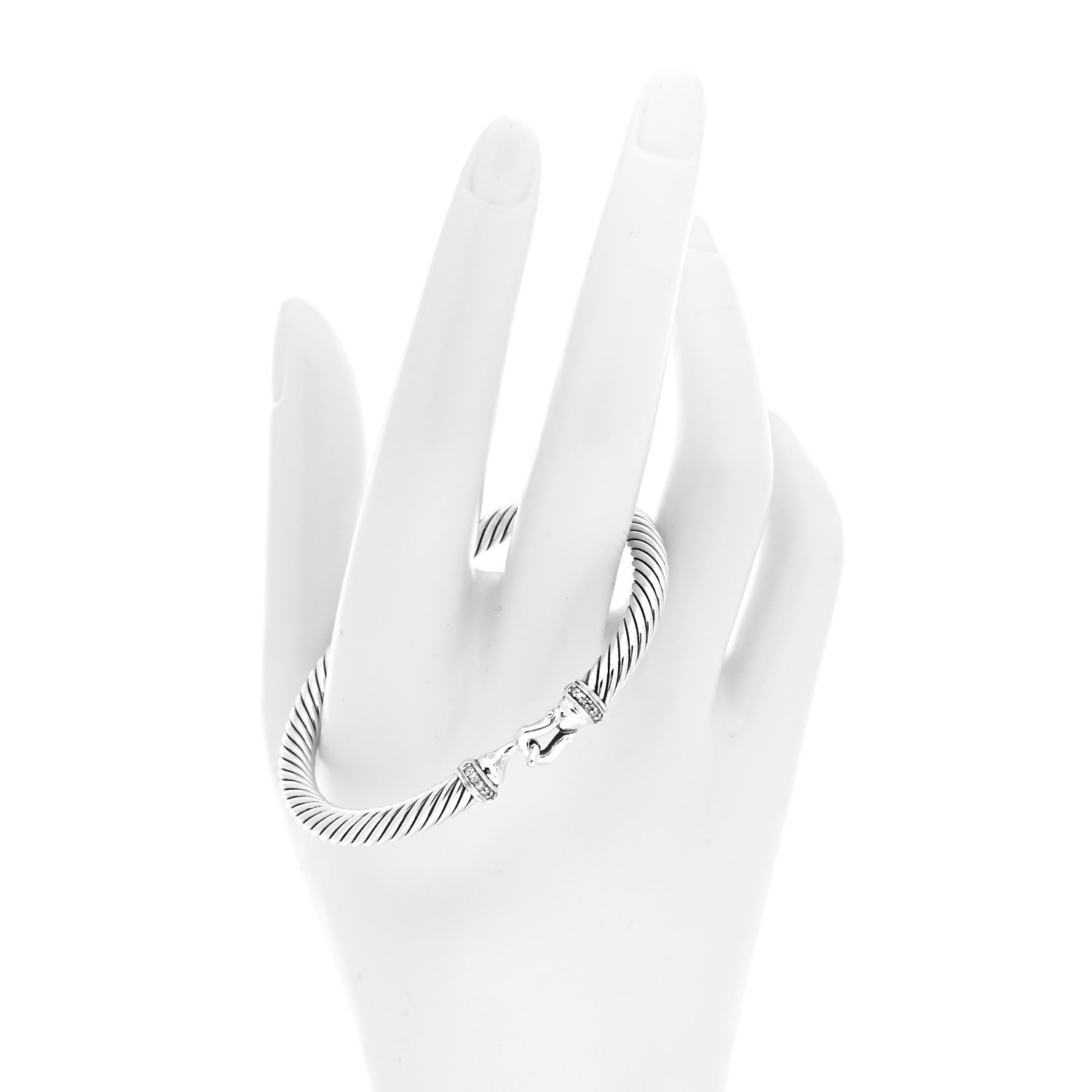 David Yurman Sterling Silver Diamond 5mm Cable Buckle Bracelet 2 of 5