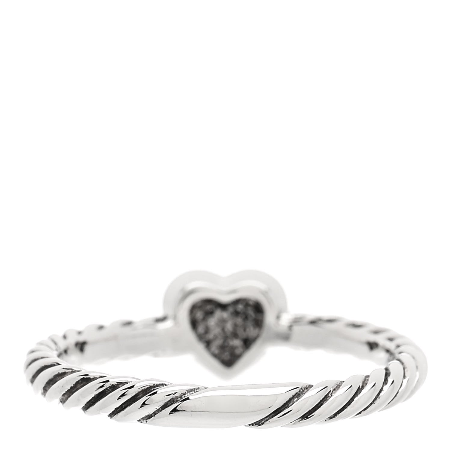 David Yurman Sterling Silver Diamond Cable Classics Heart Ring 52 6 3 of 5