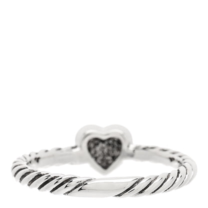 David Yurman Sterling Silver Diamond Cable Classics Heart Ring 52 6 3 of 5