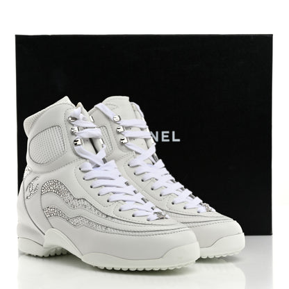 Chanel Calfskin Fabric Mesh Strass Womens CC Sneakers 39 White Silver 8 of 8