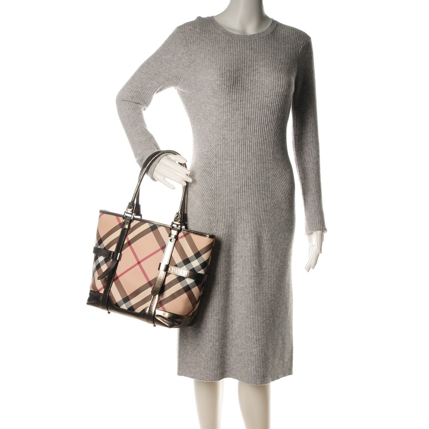 Burberry Patent Supernova Check Medium Denham Tote Dark Nickel 2 of 12