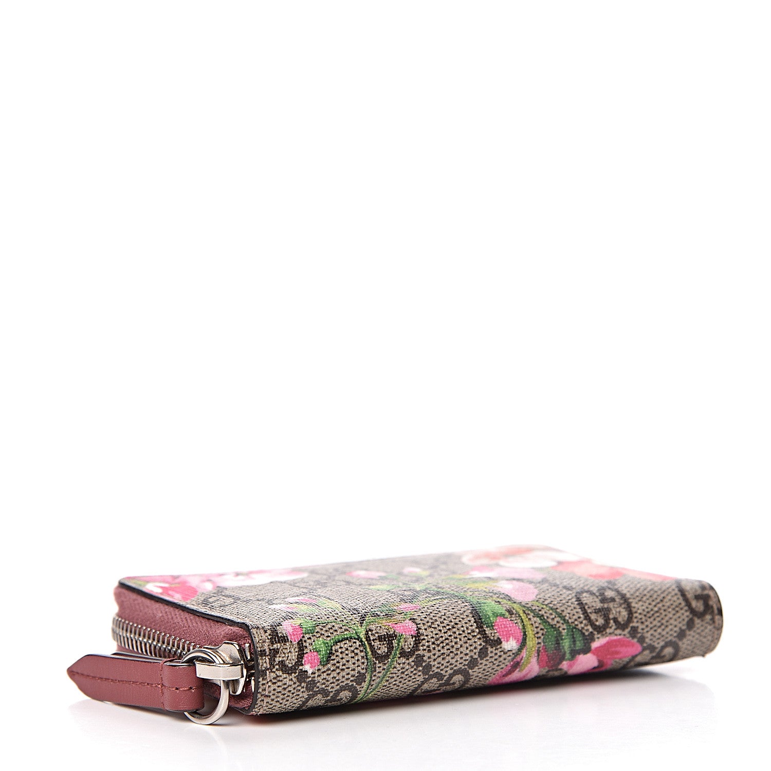Gucci GG Supreme Monogram Blooms Zip Around Card Case Wallet Beige Multicolor Dry Rose 4 of 7