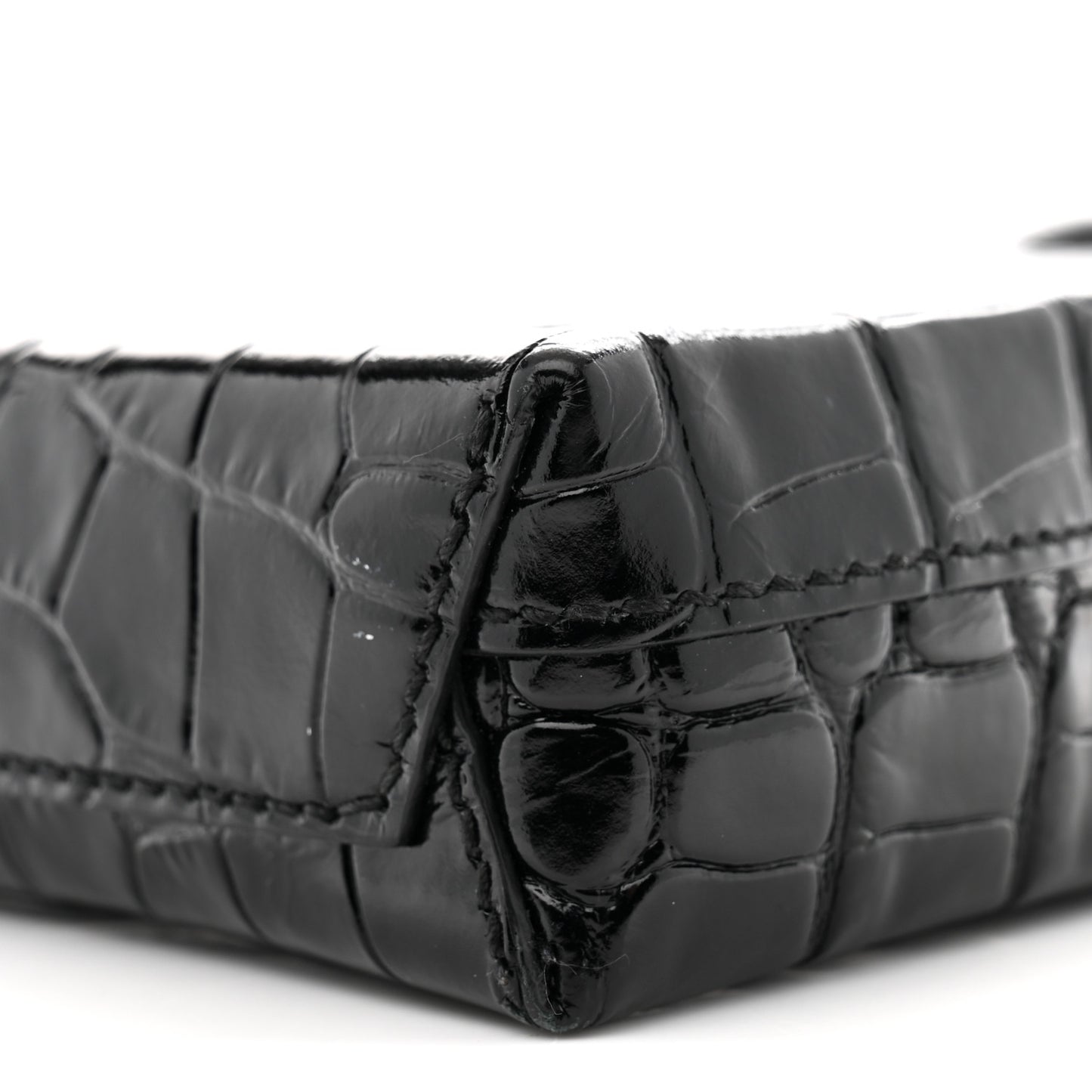Calfskin Crocodile Embossed Logo Shopping Phone Holder Bag Black