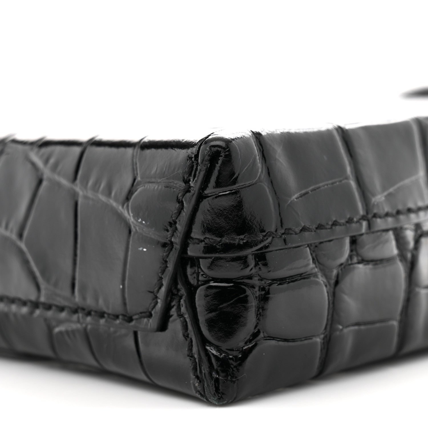 Balenciaga Calfskin Crocodile Embossed Logo Shopping Phone Holder Bag Black 9 of 9