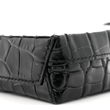 Balenciaga Calfskin Crocodile Embossed Logo Shopping Phone Holder Bag Black 9 of 9