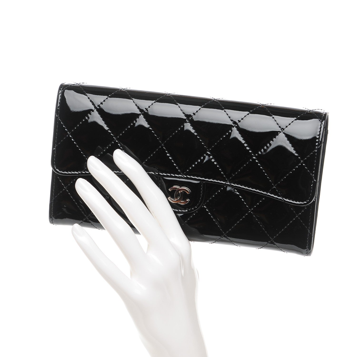 Chanel Patent Calfskin Quilted Large Flap Wallet Black 2 of 9