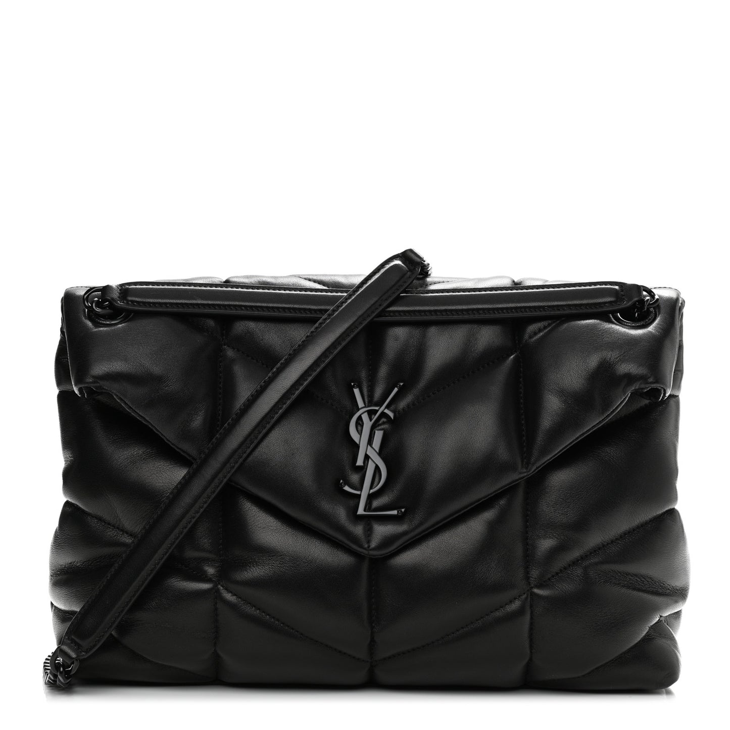 Lambskin Quilted Medium Loulou Puffer Monogram Chain Satchel Black