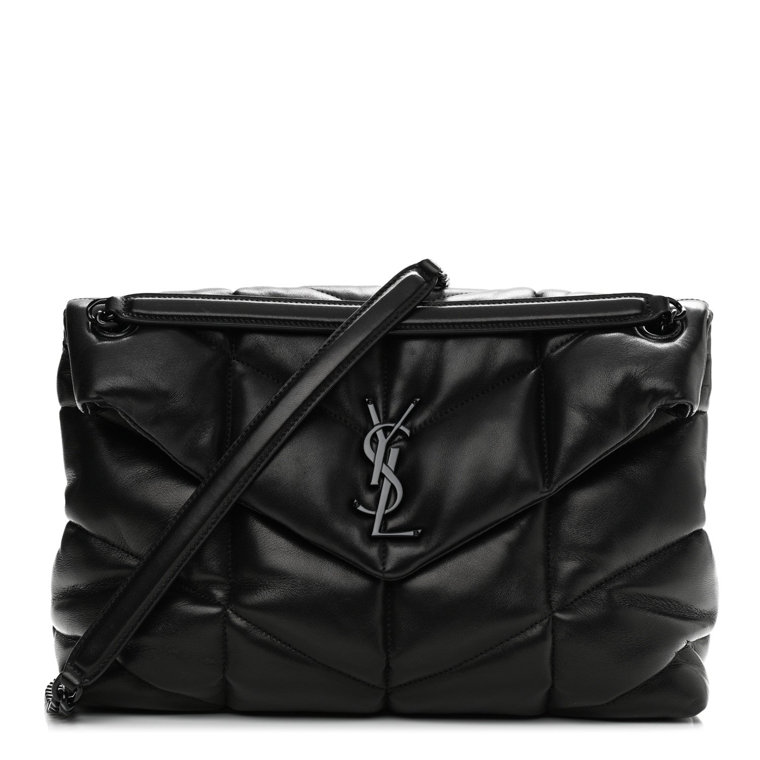 Saint Laurent Lambskin Quilted Medium Loulou Puffer Monogram Chain Satchel Black 1 of 11