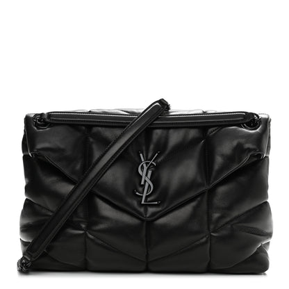 Saint Laurent Lambskin Quilted Medium Loulou Puffer Monogram Chain Satchel Black 1 of 11