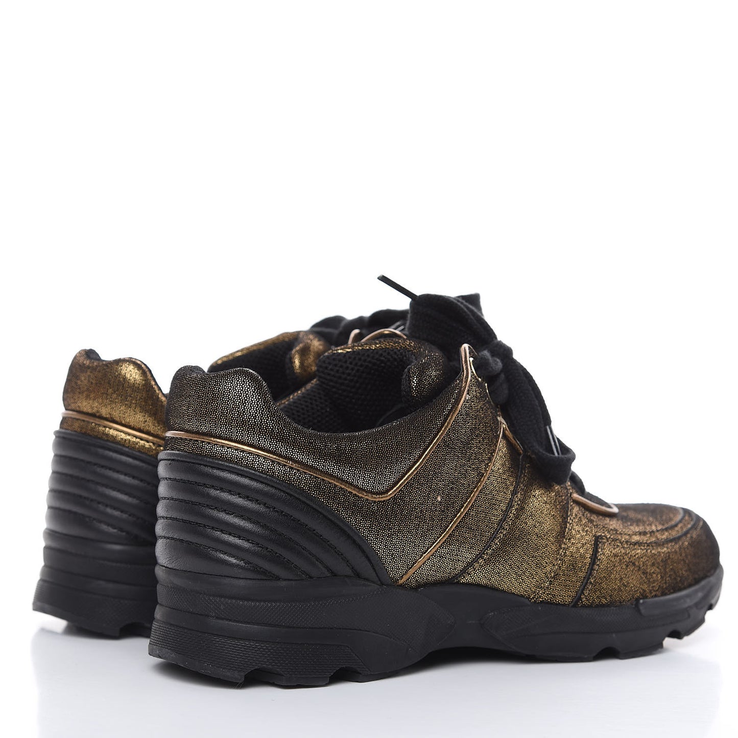 Metallic Fabric Calfskin Womens CC Sneakers 36.5 Golden Brown