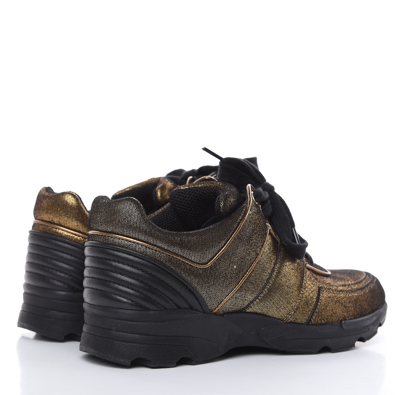 Chanel Metallic Fabric Calfskin Womens CC Sneakers 36.5 Golden Brown 4 of 9