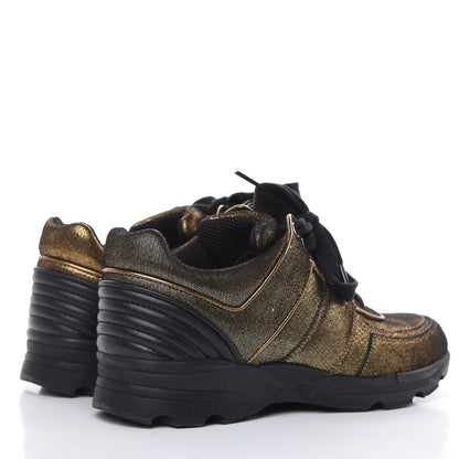 Chanel Metallic Fabric Calfskin Womens CC Sneakers 36.5 Golden Brown 4 of 9