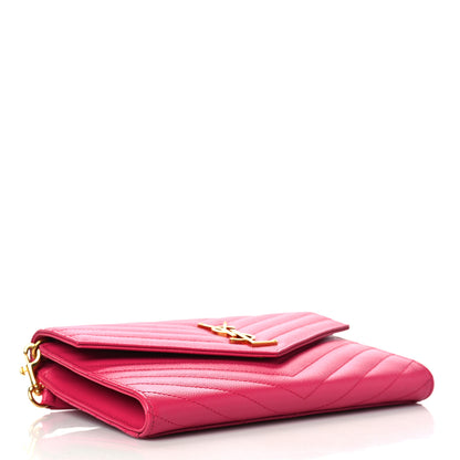 Saint Laurent Grain De Poudre Matelasse Chevron Monogram Envelope Clutch Fuchsia 4 of 8