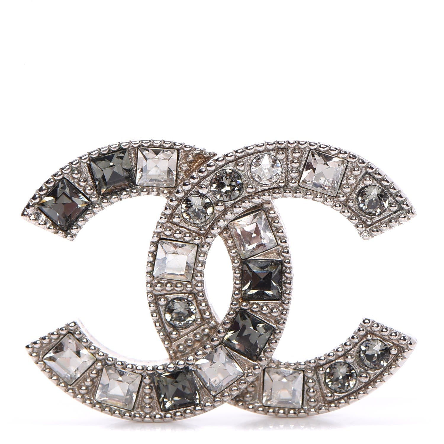 Chanel Crystal Baguette CC Brooch Grey Silver 1 of 4