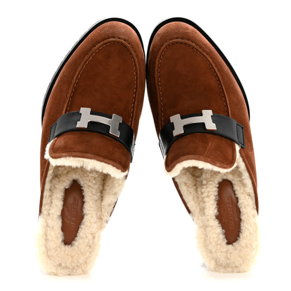 Hermes Suede Goatskin Woolskin Flore 60 Mules 36 Multico 36.5 Gold 2 of 10