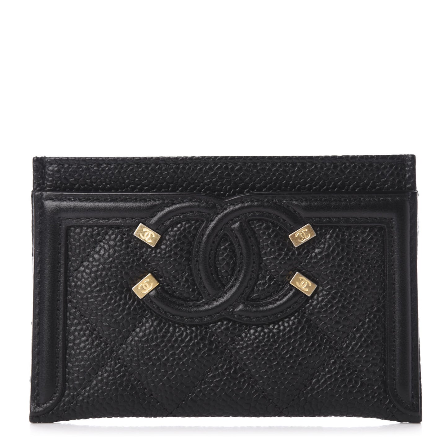 Caviar Quilted Filigree Card Holder Black