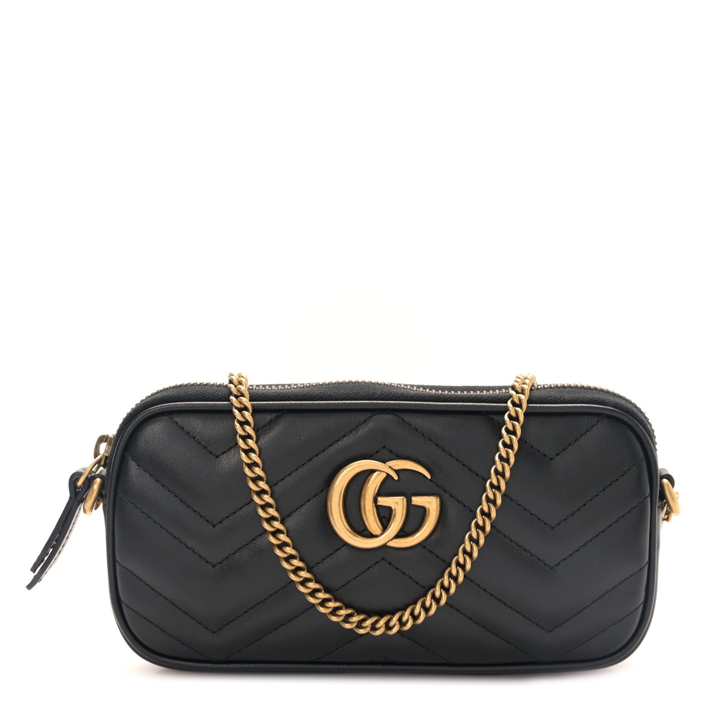 Calfskin Matelasse Mini GG Marmont Chain Crossbody Bag Black
