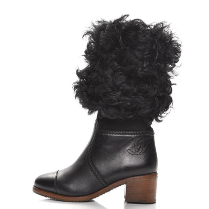 Chanel Shearling Suede Calfskin High Boots 35.5 Black 3 of 11