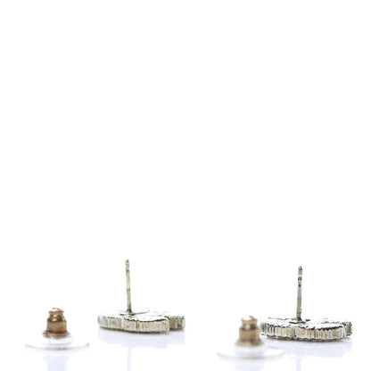 Chanel Crystal CC Enamel Striped Stud Earrings Gold 3 of 7