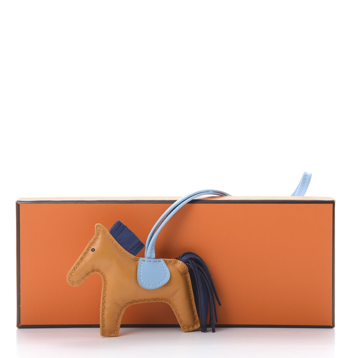 Hermes Milo Lambskin Grigri Rodeo Horse Bag Charm PM Naturel Bouton D'Or Celeste Bleu Saphir 5 of 5