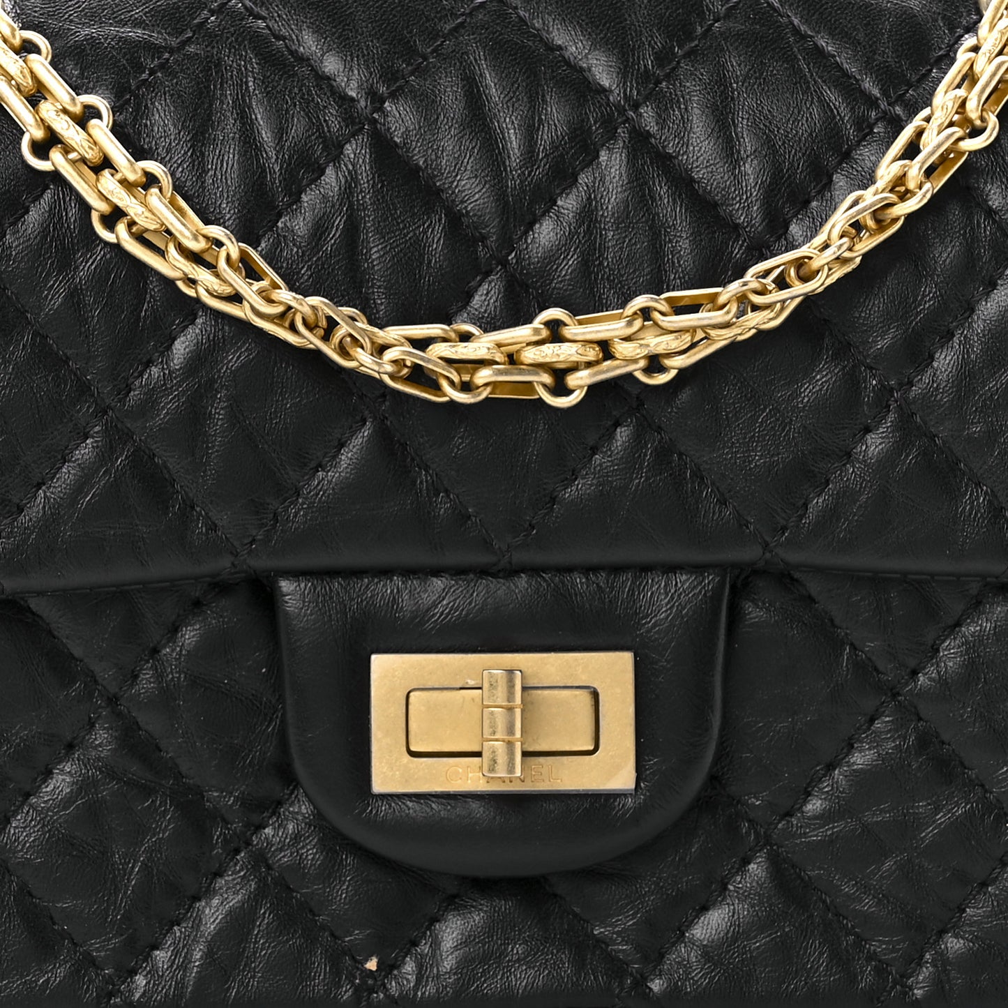 Aged Calfskin Quilted 2.55 Reissue Mini Flap Black