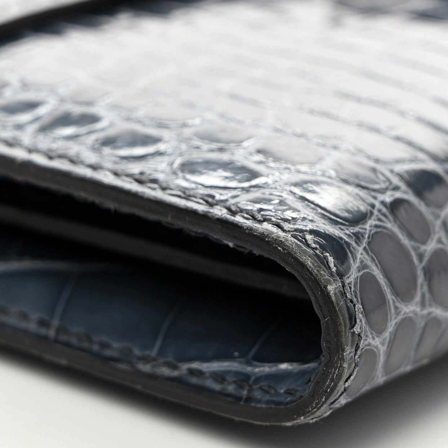 Shiny Alligator Constance Long Wallet Blue Jean