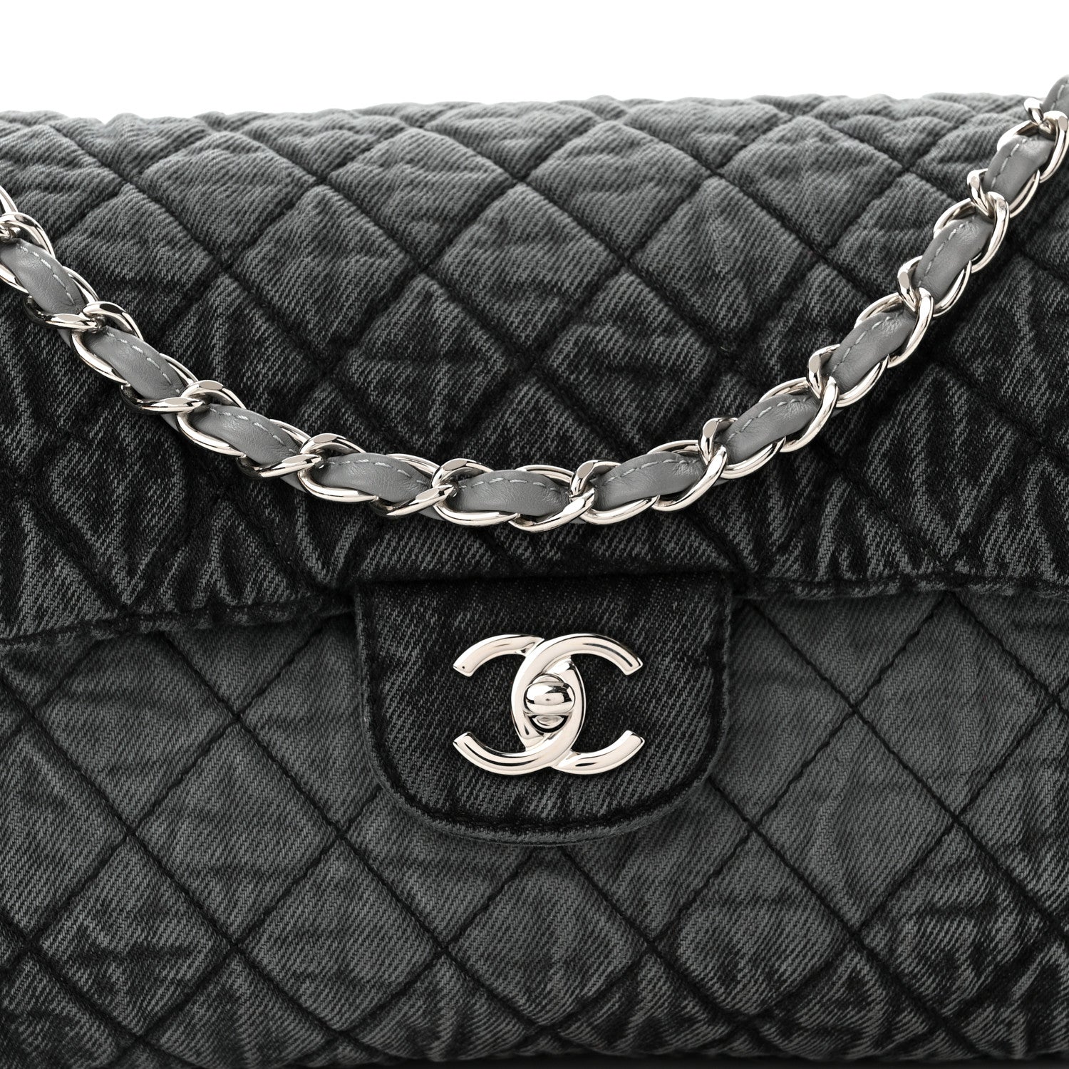 Chanel Denim Quilted Denimpression Flap Grey Black 8 of 10