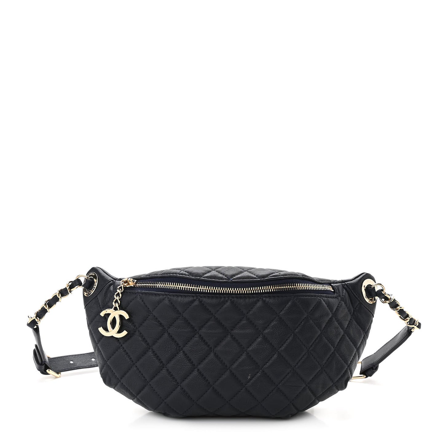 Calfskin Quilted Banane Waist Bag Fanny Pack Navy Blue