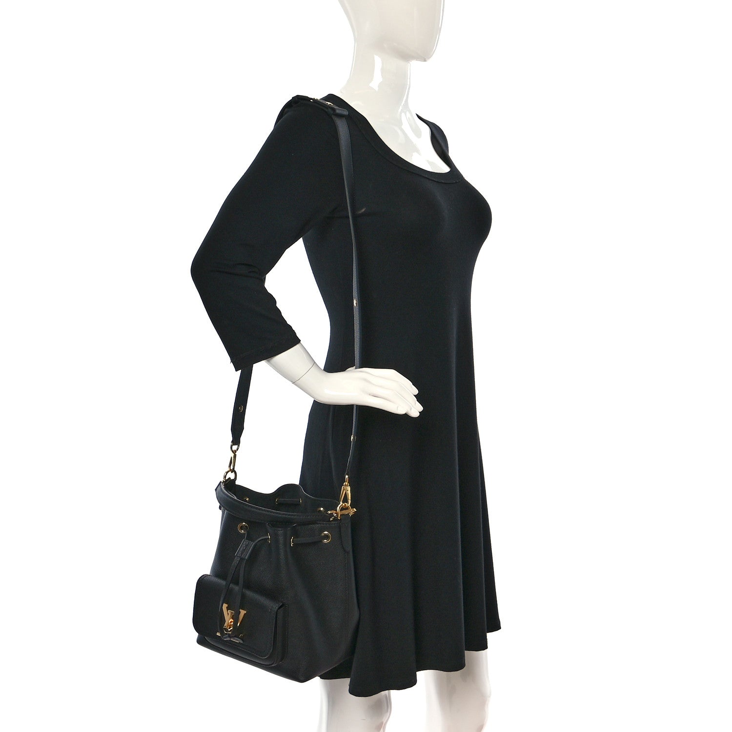 Louis Vuitton Calfskin Lockme Bucket MM Black 3 of 8