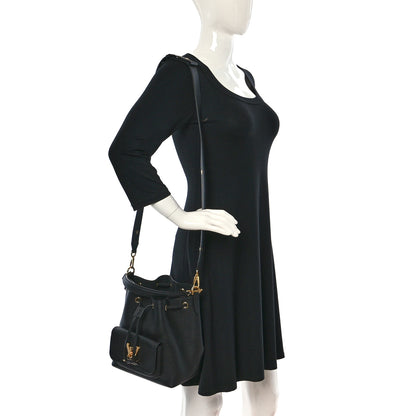 Louis Vuitton Calfskin Lockme Bucket MM Black 3 of 8