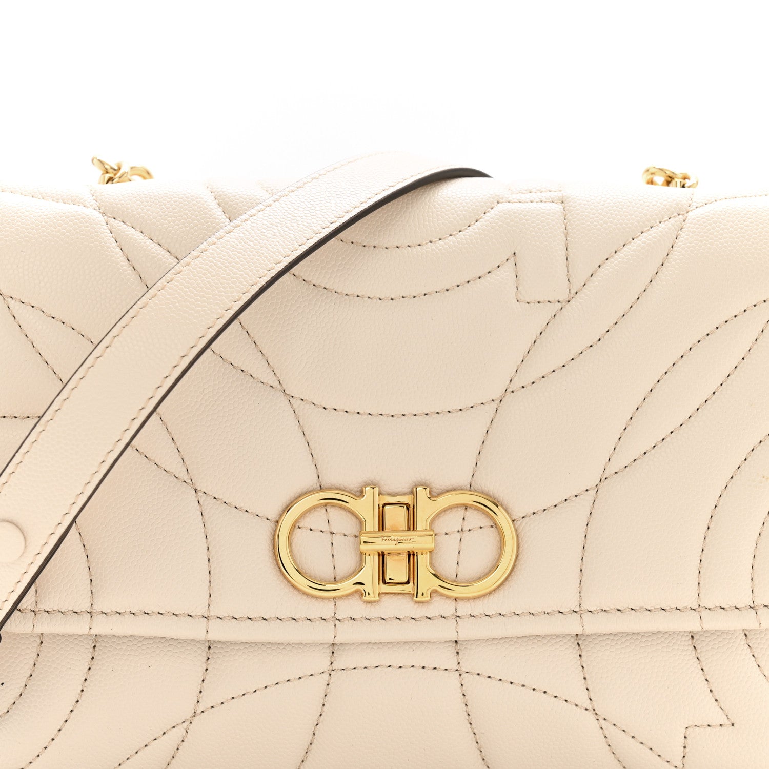 Salvatore Ferragamo Calfskin Quilted Gancini Flap Bag Bone 7 of 10