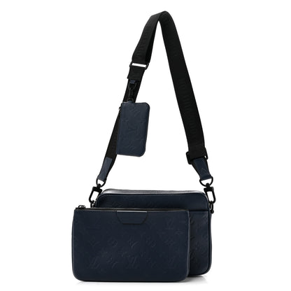 Louis Vuitton Calfskin Monogram Shadow Trio Messenger Navy 2 of 10