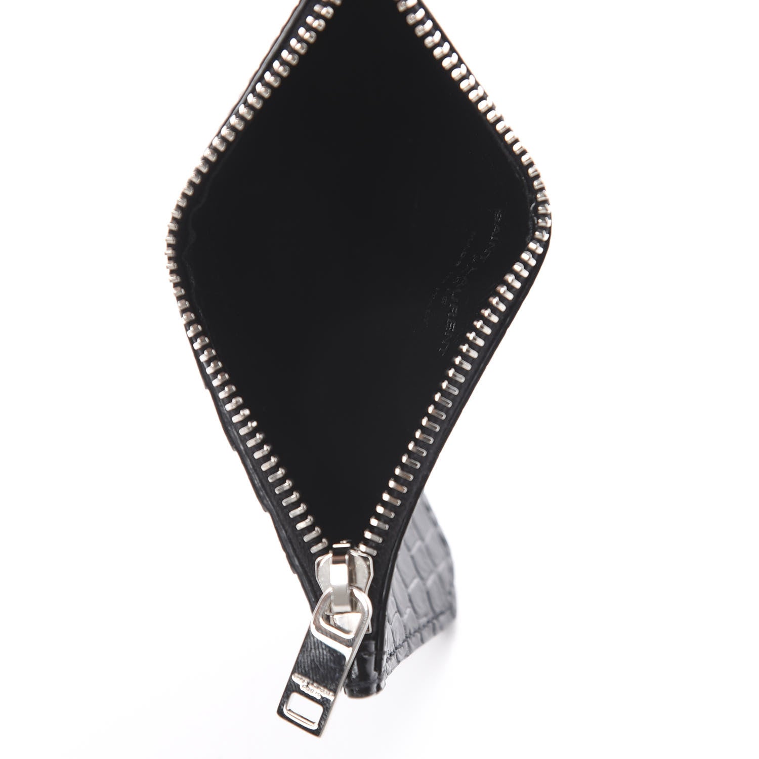 Saint Laurent Calfskin Crocodile Embossed 5 Fragments Zip Pouch Card Holder Black 4 of 5